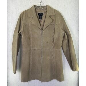Sonoma Women's Large Tan Leather Jacket Western VTG ❤️